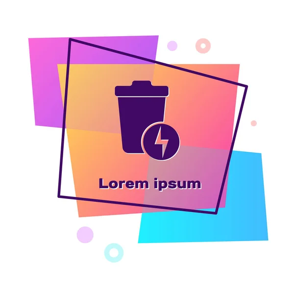 Purple Lightning with trash can icon isolated on white background. Waste to energy. Garbage bin sign. Recycle basket sign. Color rectangle button. Vector Illustration — Stock Vector