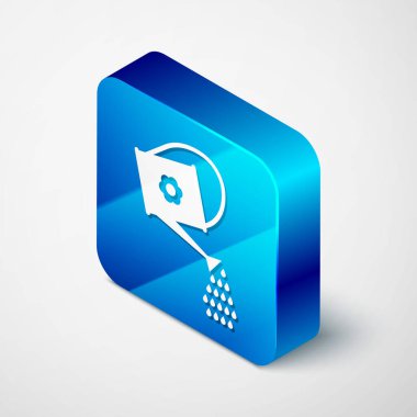 Isometric Watering beyaz arkaplanda izole edilmiş bir ikon. Sulama sembolü. Mavi kare düğme. Vektör İllüstrasyonu