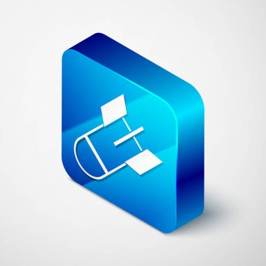 Isometrik Havacılık bomba simgesi beyaz arka planda izole. Roket bombası uçuyor. Mavi kare düğmesi. Vektör Illustration