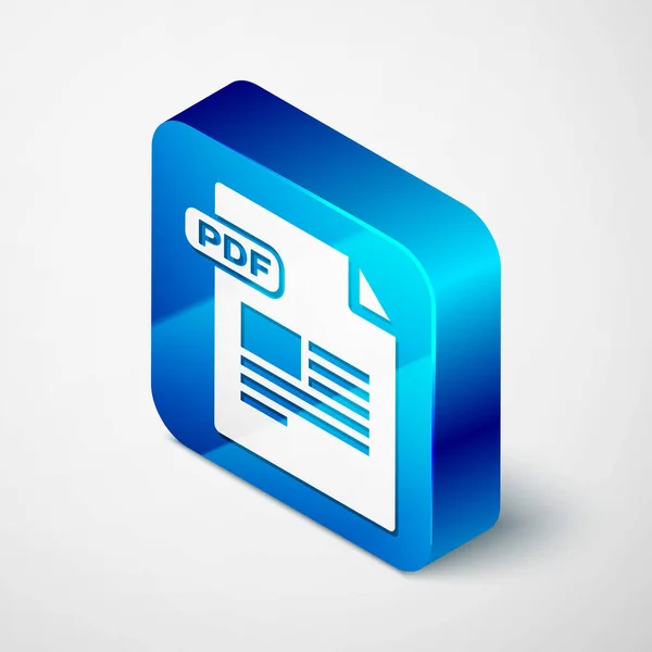 Documento di file PDF isometrico. Scarica l'icona del pulsante pdf isolato su sfondo bianco. Simbolo file PDF. Pulsante quadrato blu. Illustrazione vettoriale — Vettoriale Stock