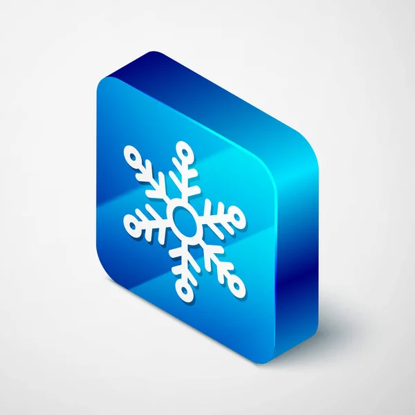 Isometrisk snöflinga ikon isolerad på vit bakgrund. Blå fyrkantig knapp. Vektor Illustration — Stock vektor