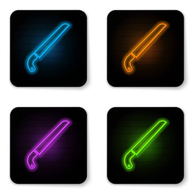 Parlayan neon bahçesi beyaz arkaplanda izole edilmiş bir ikon gördü. Siyah kare düğme. Vektör İllüstrasyonu