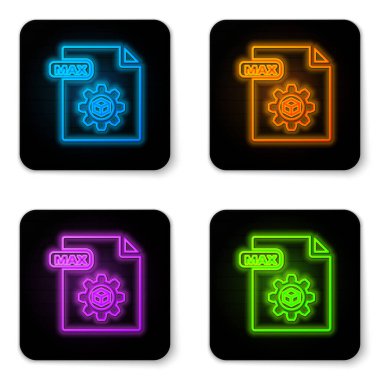 Parlayan neon Max dosya dökümanı. Azami simge indir beyaz arkaplanda izole edildi. Max dosya sembolü. Siyah kare düğme. Vektör İllüstrasyonu