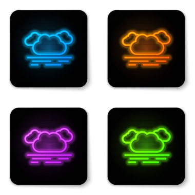 Beyaz arka planda yalıtılmış parlayan neon Bulut simgesi. Siyah kare düğme. Vektör İllüstrasyonu