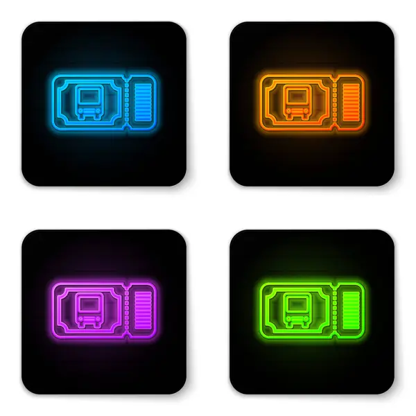 Glowing neon Bus ticket icon isolated on white background. Public transport ticket. Black square button. Vector Illustration — Stock Vector