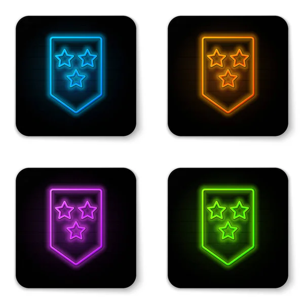 Glowing neon Chevron icon isolated on white background. Military badge sign. Black square button. Vector Illustration — Stock Vector