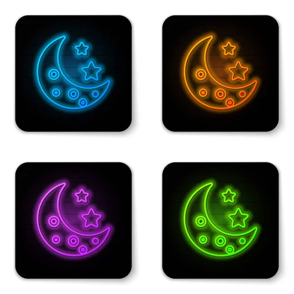 Izzó neon Hold és csillagok ikon izolált fehér háttér. Fekete négyzet gombot. Vektoros illusztráció — Stock Vector