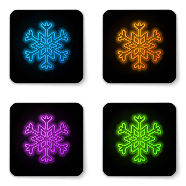 Glowing neon Snowflake icon isolated on white background. Black square button. Vector Illustration — Stock Vector