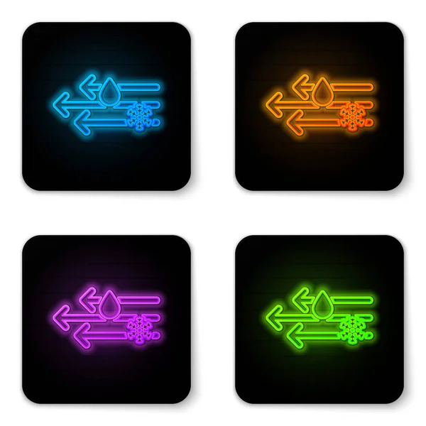 Glowing neon Wind and rain with snow icon isolated on white background. Windy weather. Black square button. Vector Illustration — Stock Vector