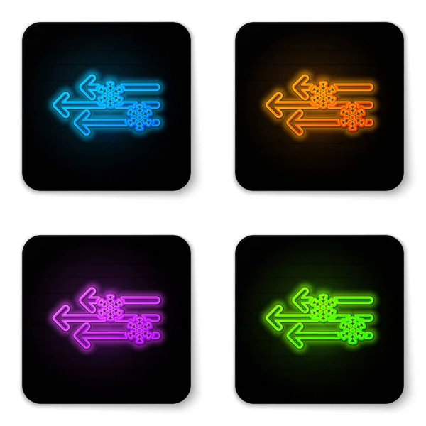 Glowing neon Wind and snow icon isolated on white background. Windy weather. Black square button. Vector Illustration — Stock Vector