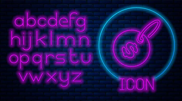 Glowing neon Price tag with dollar icon isolated on brick wall background. Badge for price. Sale with dollar symbol. Promo tag discount. Neon light alphabet. Vector Illustration — Stock Vector