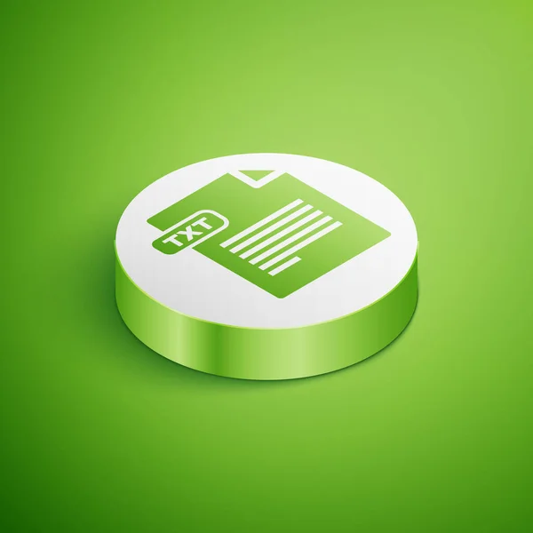 Изометрический файл TXT. Иконка кнопки выделена на зеленом фоне. Символ расширения текстового файла. Кнопка белого круга. Векторная миграция — стоковый вектор