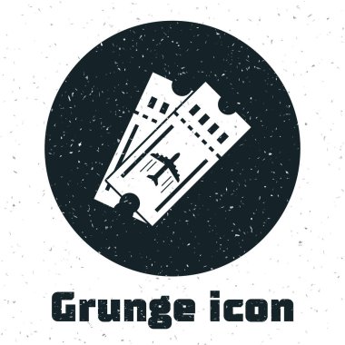Grunge Havayolları bilet ikonu beyaz arka planda izole edildi. Uçak bileti. Vektör İllüstrasyonu