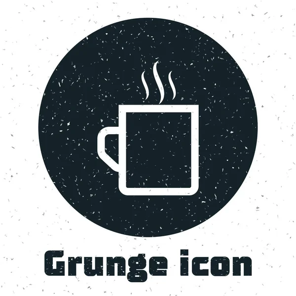 Grunge taza de café icono plano aislado sobre fondo blanco. Taza de té. Café caliente. Ilustración vectorial — Vector de stock