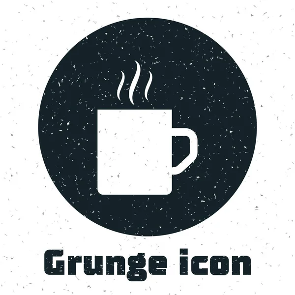 Grunge Coffee cup flat icon isolated on white background. Tea cup. Hot drink coffee. Vector Illustration — Stock Vector