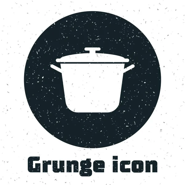 Grunge Cooking pot icono aislado sobre fondo blanco. Hervir o guisar el símbolo de la comida. Ilustración vectorial — Vector de stock