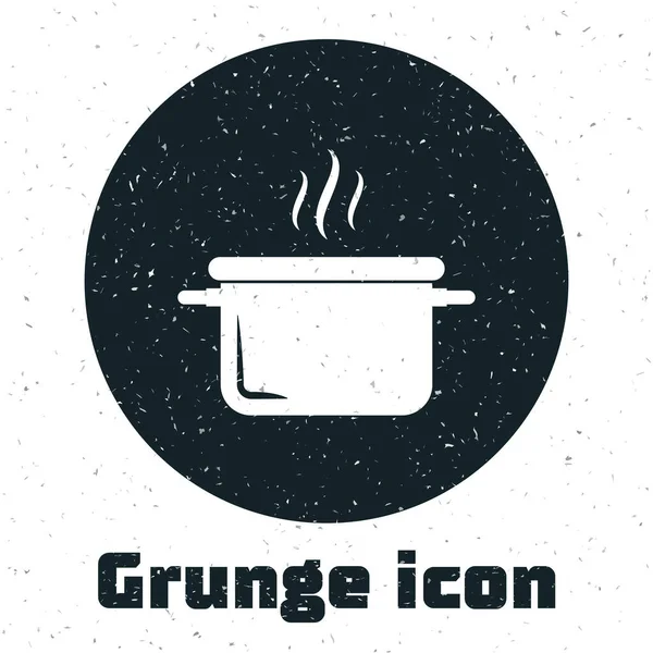 Grunge Cooking pot icon isolated on white background. Boil or stew food symbol. Vector Illustration — Stock Vector