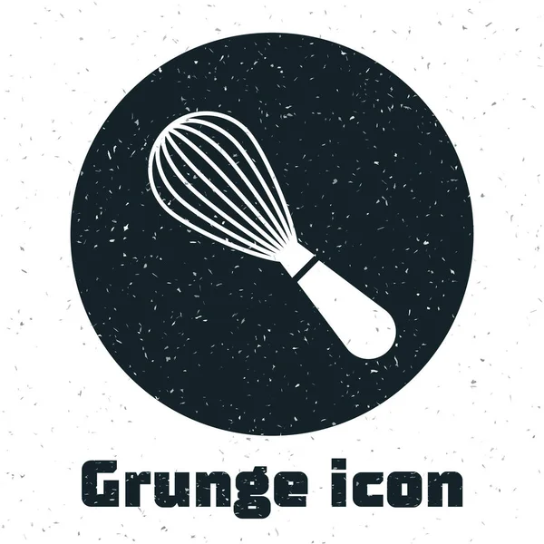 Grunge Kitchen whisk icon isolated on white background. Cooking utensil, egg beater. Cutlery sign. Food mix symbol. Vector Illustration — Stock Vector