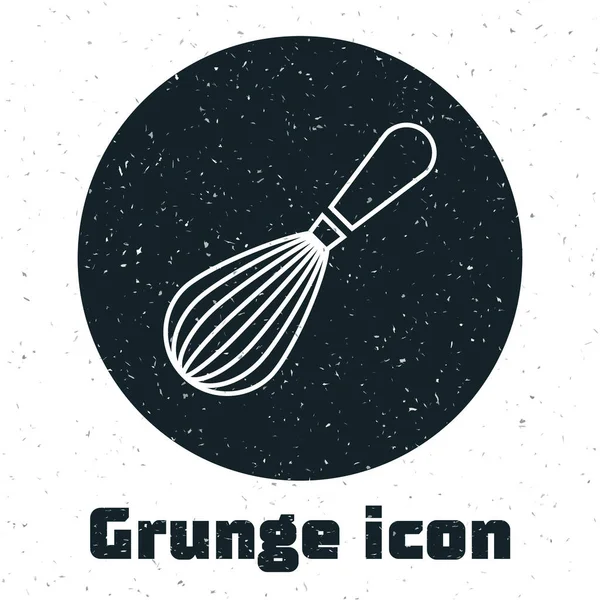 Grunge Kitchen whisk icon isolated on white background. Cooking utensil, egg beater. Cutlery sign. Food mix symbol. Vector Illustration — Stock Vector