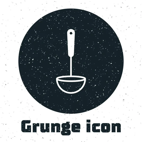 Grunge Kitchen ladle icon isolated on white background. Cooking utensil. Cutlery spoon sign. Vector Illustration — Stock Vector