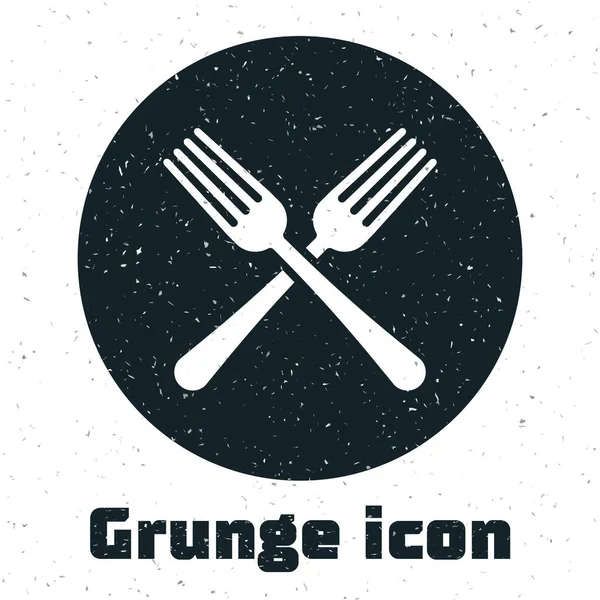 Grunge Crossed fork icon isolated on white background. Cutlery symbol. Vector Illustration — Stock Vector