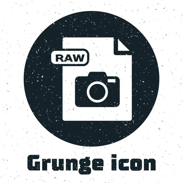 Grunge documento de archivo RAW. Descargar icono de botón crudo aislado sobre fondo blanco. Símbolo RAW. Ilustración vectorial — Vector de stock
