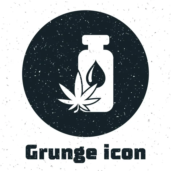 Grunge Marihuana medicinal o aceite de oliva de hoja de cannabis icono de gota aislado sobre fondo blanco. Extracto de cannabis. Un símbolo de cáñamo. Ilustración vectorial — Vector de stock