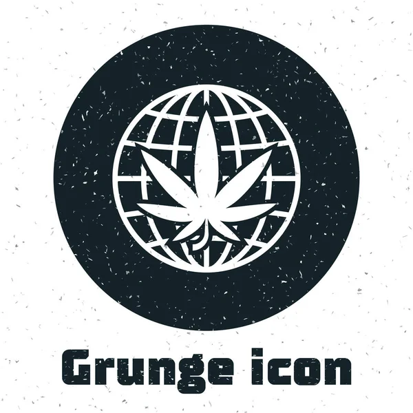 Grunge legalisieren Marihuana oder Cannabis Globus Symbol isoliert auf weißem Hintergrund. Hanf-Symbol. Vektorillustration — Stockvektor