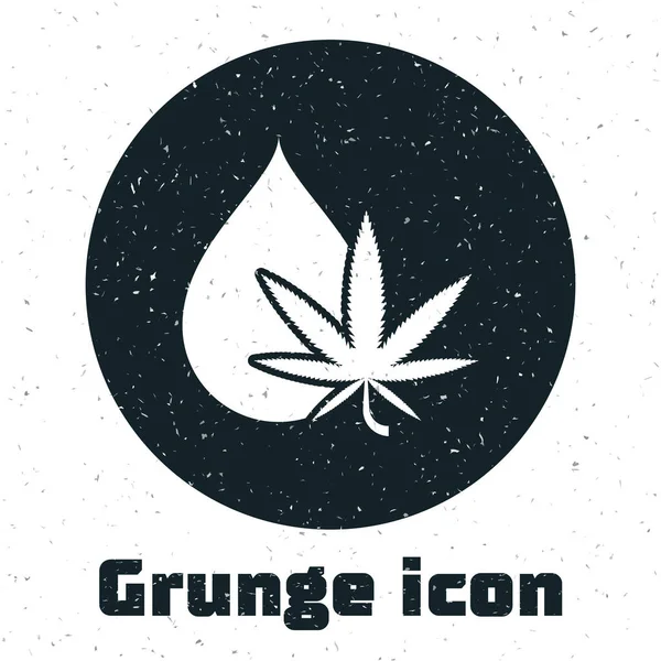 Grunge medizinisches Marihuana oder Cannabis Blatt Olivenöl Tropfen Symbol isoliert auf weißem Hintergrund. Cannabis-Extrakt. Hanf-Symbol. Vektorillustration — Stockvektor