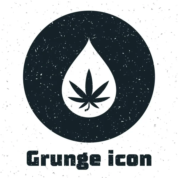 Grunge medizinisches Marihuana oder Cannabis Blatt Olivenöl Tropfen Symbol isoliert auf weißem Hintergrund. Cannabis-Extrakt. Hanf-Symbol. Vektorillustration — Stockvektor