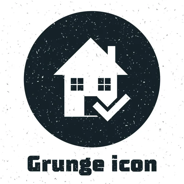 Grunge House com ícone de marca de seleção isolado no fundo branco. Agência imobiliária ou classe de elite da cidade cottage. Ilustração vetorial — Vetor de Stock