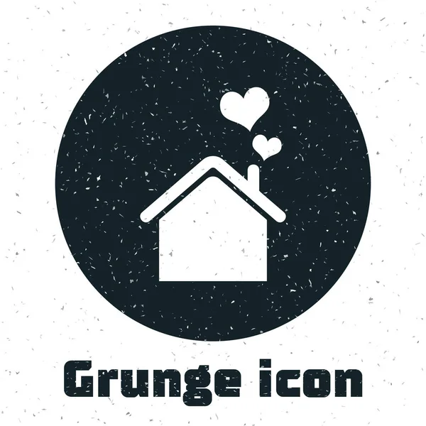 Casa Grunge con icono de forma de corazón aislado sobre fondo blanco. El símbolo del amor en casa. Familia, bienes raíces y bienes raíces. Ilustración vectorial — Vector de stock