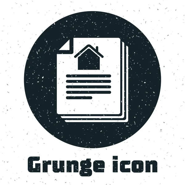 Grunge House合同图标被白色背景隔离。 合同订立服务、文件订立、申请表填写. 病媒图解 — 图库矢量图片