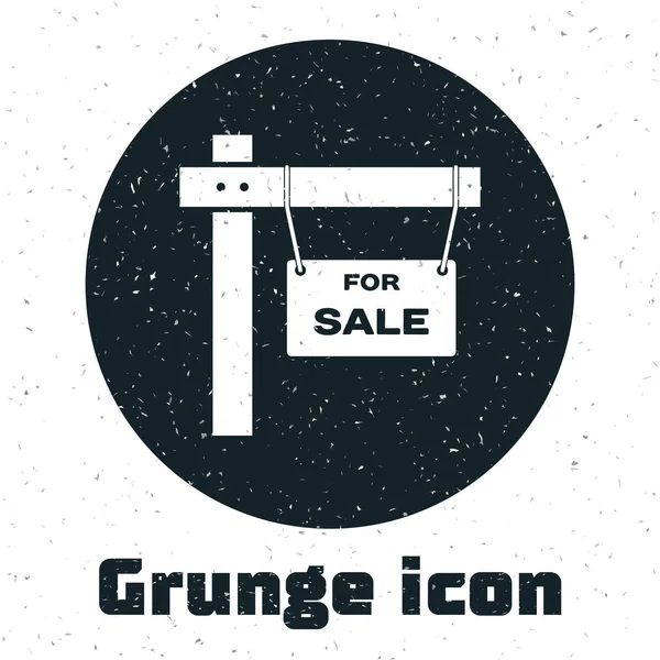 Grunge Sinal de suspensão com texto Ícone de venda isolado no fundo branco. Sinalização com texto para venda. Ilustração vetorial — Vetor de Stock