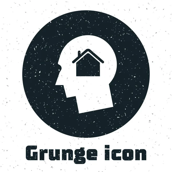 Grunge Man beyaz arka planda izole edilmiş yeni bir ev ikonu almayı hayal ediyor. Vektör İllüstrasyonu — Stok Vektör