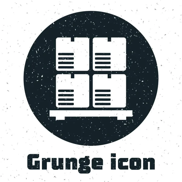 Grunge-Kartons auf Palettensymbol isoliert auf weißem Hintergrund. geschlossener Karton mit zerbrechlichen Schildern. Vektorillustration — Stockvektor