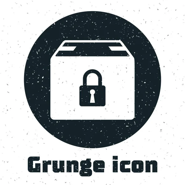 Grunge Vergrendeld pakket pictogram geïsoleerd op witte achtergrond. Vergrendeling en kartonnen doos. Vector Illustratie — Stockvector