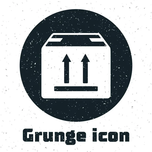 Grunge kartondoboz közlekedési szimbólum ikon elszigetelt fehér alapon. Doboz, csomag, csomagjel. Szállítás, szállítás és szállítás. Vektorillusztráció — Stock Vector