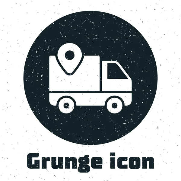 Grunge Delivery icona di monitoraggio isolato su sfondo bianco. Tracciamento pacchi. Illustrazione vettoriale — Vettoriale Stock
