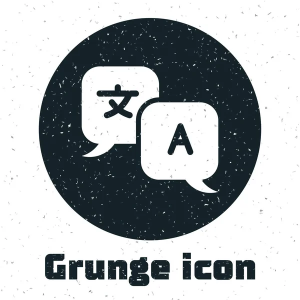 Значок Grunge Translator выделен на белом фоне. Иконки разговоров на иностранном языке в чате речи пузырь. Концепция перевода. Векторная миграция — стоковый вектор