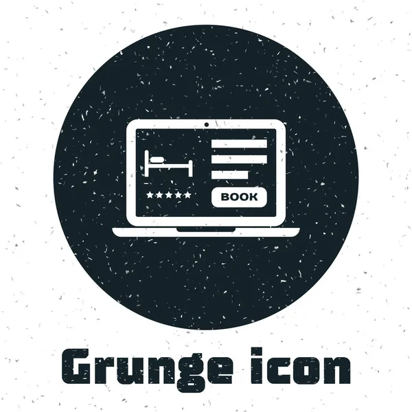 Grunge icône de réservation d'hôtel en ligne isolé sur fond blanc. Concept de conception de réservation en ligne pour ordinateur portable. Illustration vectorielle — Image vectorielle