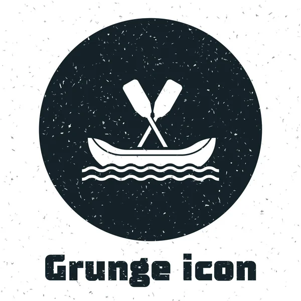 Grunge Rafting boat icon isolated on white background. Kayak with paddles. Water sports, extreme sports, holiday, vacation, team building. Vector Illustration