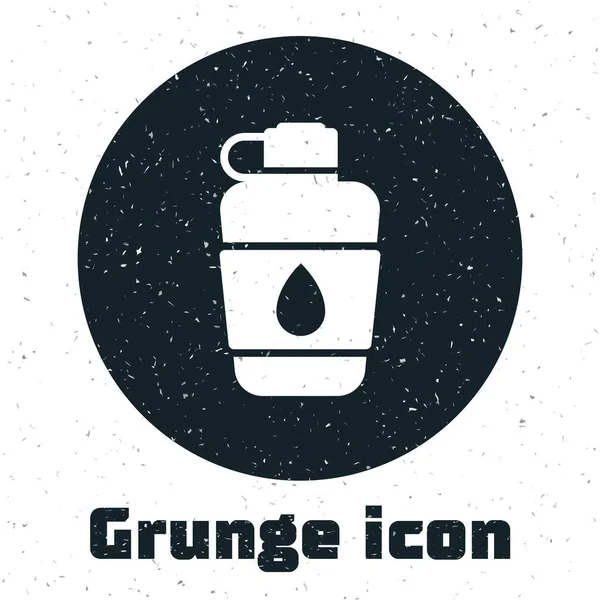 Grunge Cantina icono de la botella de agua aislado sobre fondo blanco. Icono del frasco turístico. Tarro de uso del agua en la campaña. Ilustración vectorial — Vector de stock