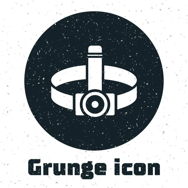 Grunge Head elemlámpa ikon elszigetelt fehér alapon. Turista fejlámpa. Kempinglámpa. Vektorillusztráció — Stock Vector