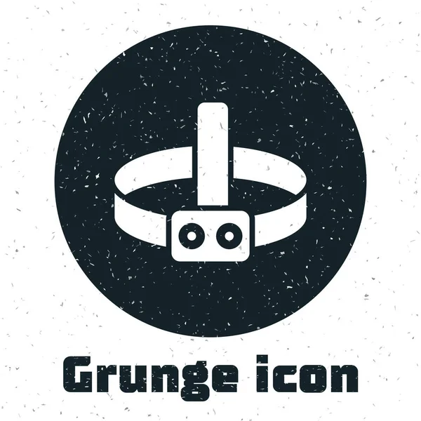 Grunge Head Taschenlampe Symbol isoliert auf weißem Hintergrund. Touristen-Taschenlampe. Campingscheinwerfer. Vektorillustration — Stockvektor