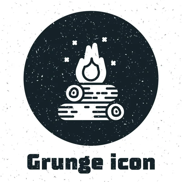 Icono de fogata Grunge aislado sobre fondo blanco. Quema hoguera con leña. Ilustración vectorial — Vector de stock