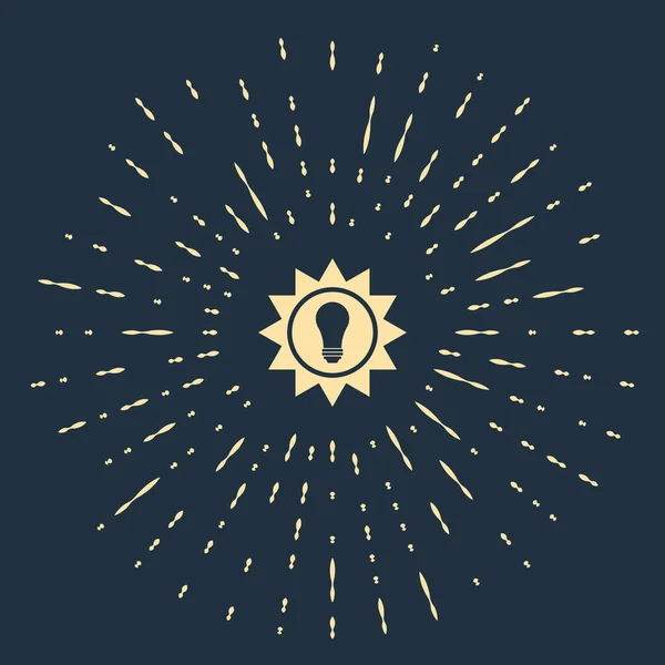 Icono del panel de energía solar beige aislado sobre fondo azul oscuro. Sol y bombilla. Puntos aleatorios de círculo abstracto. Ilustración vectorial — Archivo Imágenes Vectoriales