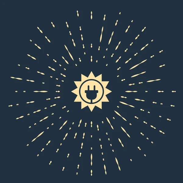 Icono del panel de energía solar beige aislado sobre fondo azul oscuro. Sol y enchufe eléctrico. Puntos aleatorios de círculo abstracto. Ilustración vectorial — Archivo Imágenes Vectoriales