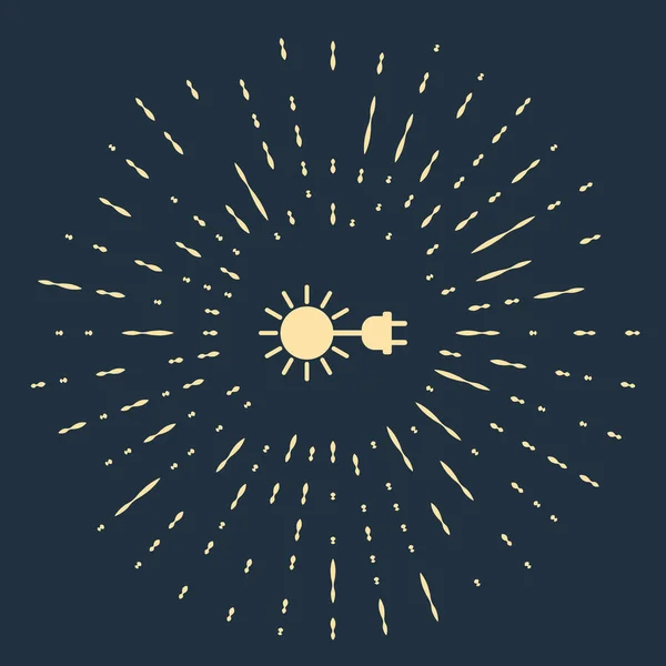 Béžové slunce s elektrickou zástrčkou ikonu izolované na tmavomodrém pozadí. Koncept úspory energie. Abstraktní kruh náhodných teček. Vektorová ilustrace — Stockový vektor
