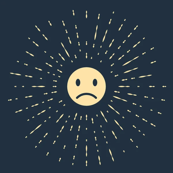 Icono de sonrisa triste beige aislado sobre fondo azul oscuro. Cara de emoticono. Puntos aleatorios de círculo abstracto. Ilustración vectorial — Archivo Imágenes Vectoriales